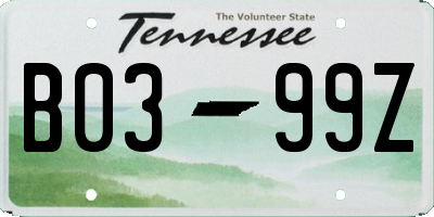 TN license plate B0399Z