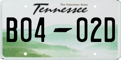 TN license plate B0402D