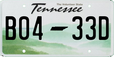 TN license plate B0433D