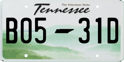 TN license plate B0531D