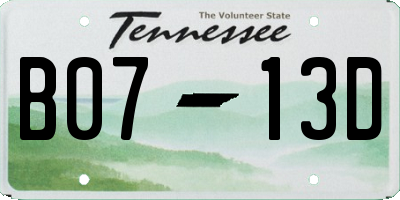 TN license plate B0713D