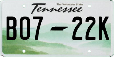 TN license plate B0722K