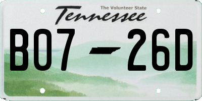 TN license plate B0726D