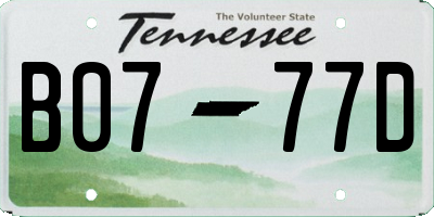 TN license plate B0777D