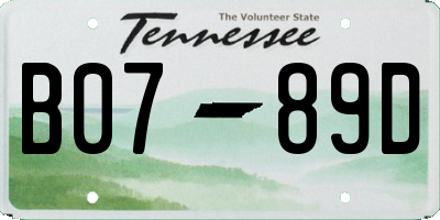 TN license plate B0789D
