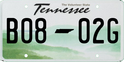TN license plate B0802G