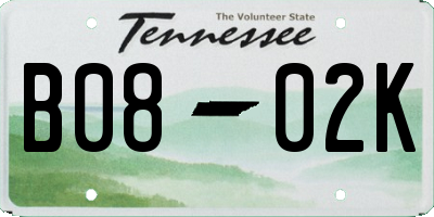 TN license plate B0802K