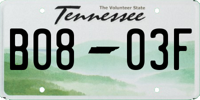 TN license plate B0803F