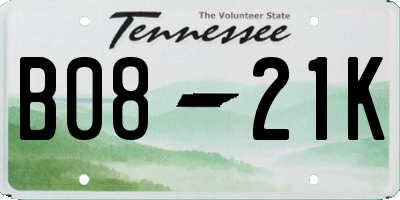 TN license plate B0821K