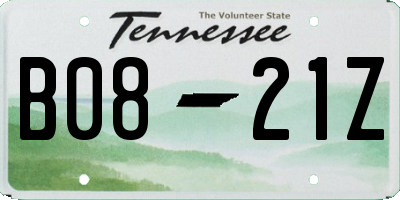 TN license plate B0821Z