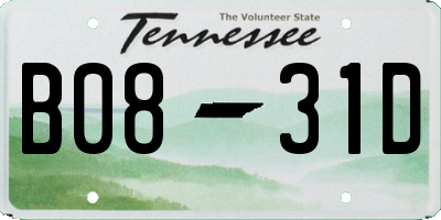TN license plate B0831D