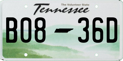 TN license plate B0836D