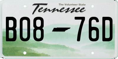 TN license plate B0876D