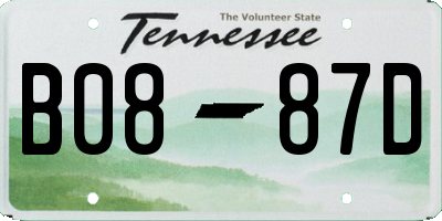 TN license plate B0887D