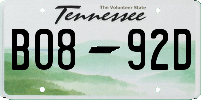 TN license plate B0892D