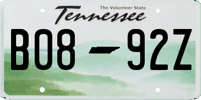 TN license plate B0892Z