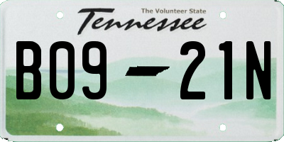 TN license plate B0921N