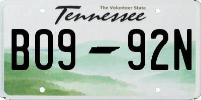 TN license plate B0992N