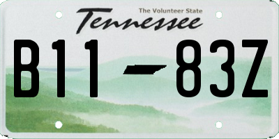 TN license plate B1183Z