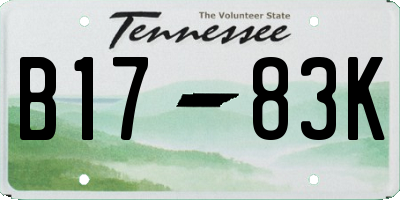 TN license plate B1783K