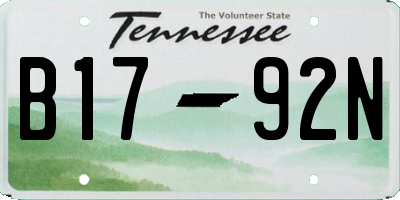 TN license plate B1792N