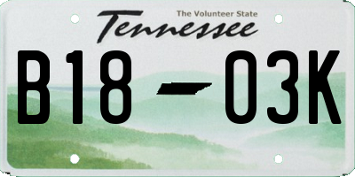 TN license plate B1803K