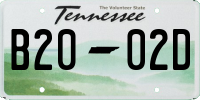 TN license plate B2002D
