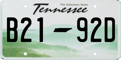 TN license plate B2192D