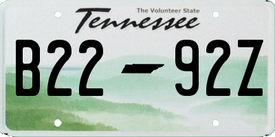 TN license plate B2292Z