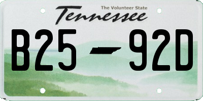 TN license plate B2592D