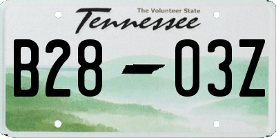 TN license plate B2803Z