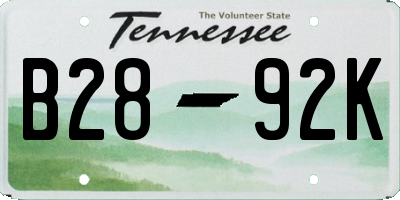 TN license plate B2892K