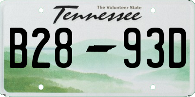TN license plate B2893D
