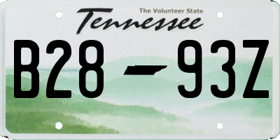 TN license plate B2893Z