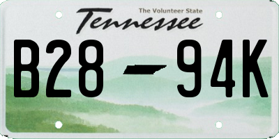 TN license plate B2894K