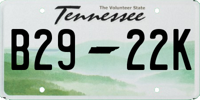 TN license plate B2922K
