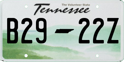TN license plate B2922Z