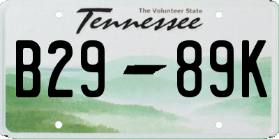 TN license plate B2989K