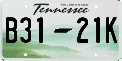 TN license plate B3121K