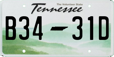 TN license plate B3431D