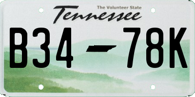 TN license plate B3478K