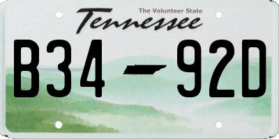 TN license plate B3492D