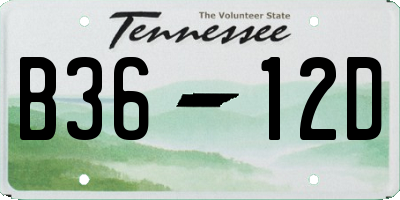 TN license plate B3612D