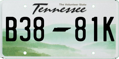 TN license plate B3881K