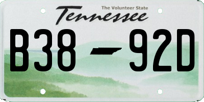 TN license plate B3892D