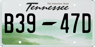 TN license plate B3947D