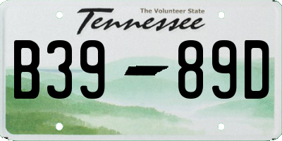 TN license plate B3989D