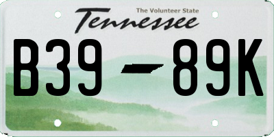 TN license plate B3989K