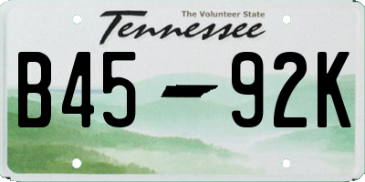 TN license plate B4592K