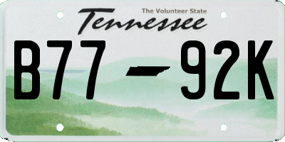TN license plate B7792K